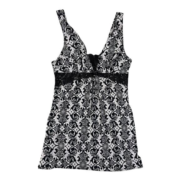 Linea Donatella Women's Medium Lace V-Neck Paisley Print Pajama Nightgown - Picture 1 of 6